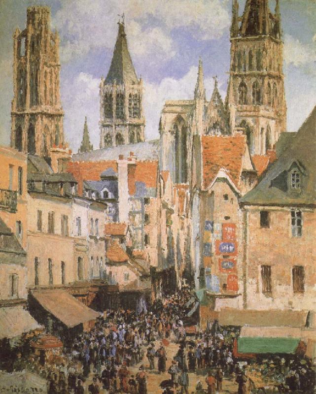 Camille Pissarro The Old Market-Place in Rouen and the Rue de I-Epicerie Spain oil painting art
